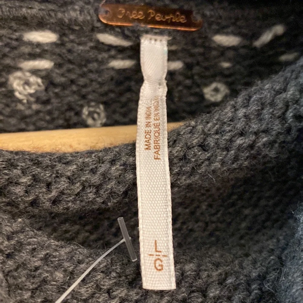 Free People Charcoal Turtleneck Sweater with Ivory Design - Picture 15 of 16